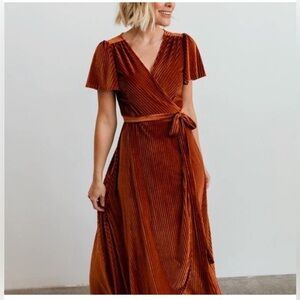 NWT Baltic Born Andi Ribbed Velvet Wrap Dress In Copper/Rust Color . Size M